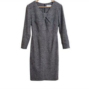The Fold London Waverly Twisted Front Sheath Dress Gray Tweed Wool UK 10 US 6